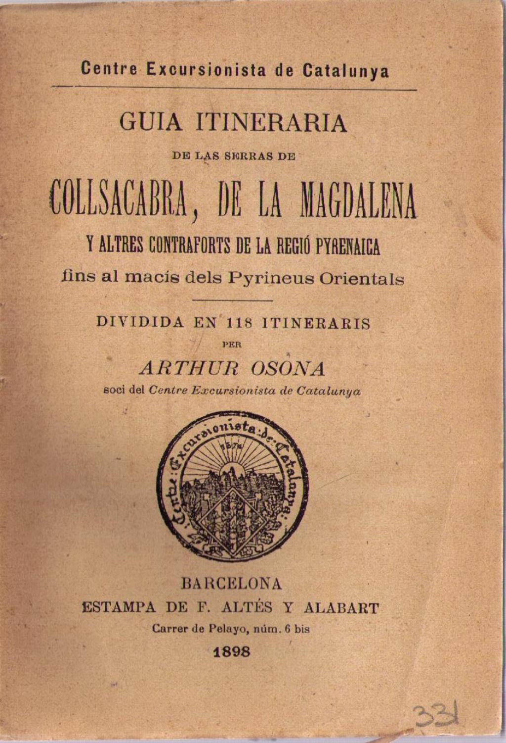 Coberta de Guía itineraria de las serras de Collsacabra, de la Magdalena y altres contraforts de la regió pyrenaica  fins al macís dels Pyrineus Orientals